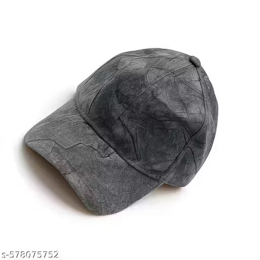 Dark Grey Velvet Look Plain Cap for Men | Soft Adjustable Cap for Boys