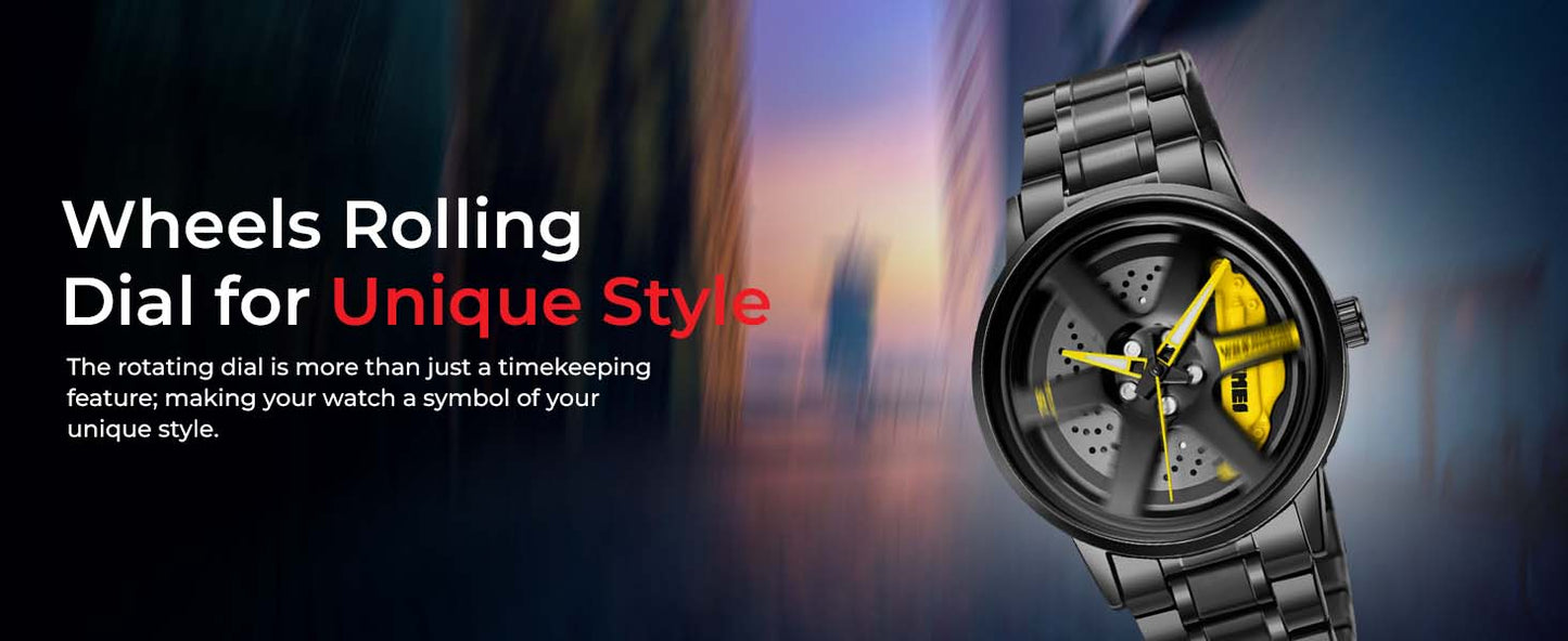 Rolling Series Men’s Analog Watch Open Dial Watch – Car Wheel-Inspired Design, Hollow Out Elegance Casual Watch for Men | Red