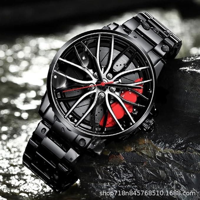 Rolling Series Men’s Analog Watch Open Dial Watch – Car Wheel-Inspired Design, Hollow Out Elegance Casual Watch for Men | Red