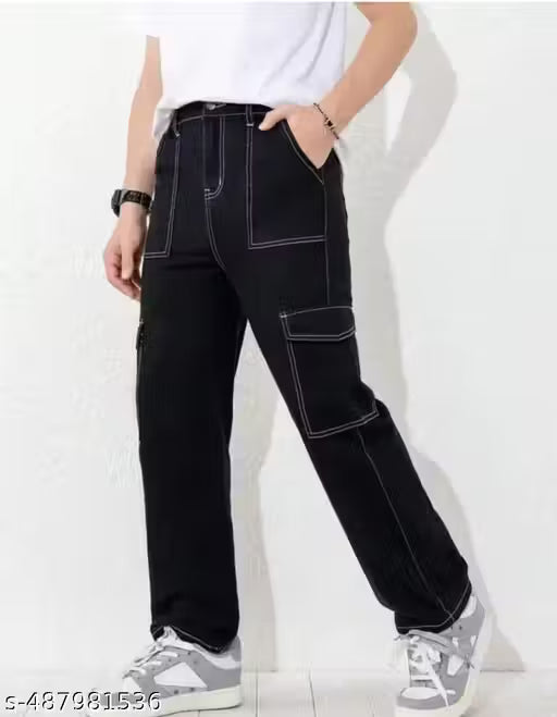 COTTON BLACK CARGO PANT JEANS FOR MEN