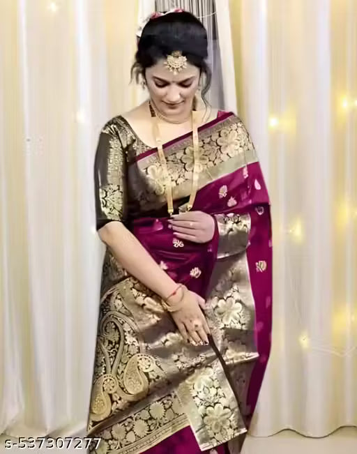 Kanjivaram Soft Banarasi  Saree With Blouse Piece Wine