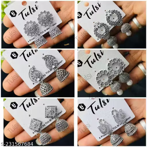 Premium Silver Plated Earrings ( Combo Of 6)