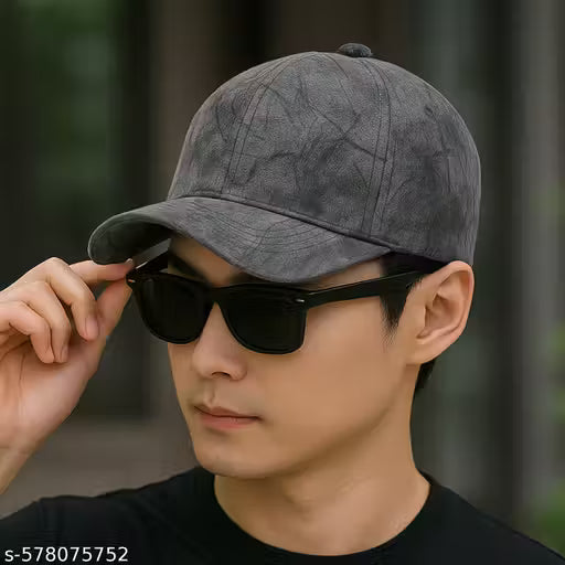 Dark Grey Velvet Look Plain Cap for Men | Soft Adjustable Cap for Boys