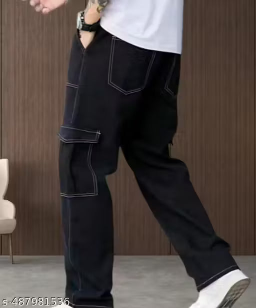 COTTON BLACK CARGO PANT JEANS FOR MEN