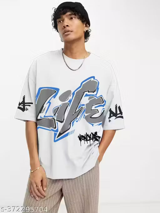 Men's Typography Loose Round Olive Tshirt