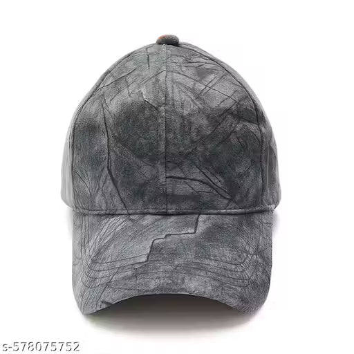 Dark Grey Velvet Look Plain Cap for Men | Soft Adjustable Cap for Boys