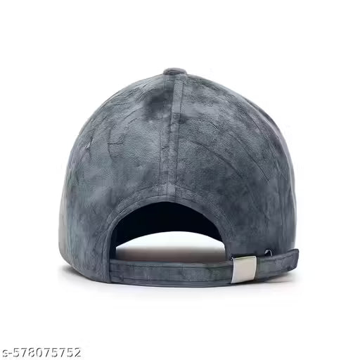 Dark Grey Velvet Look Plain Cap for Men | Soft Adjustable Cap for Boys